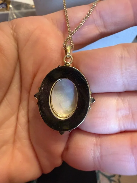 Gold-Tone Oval Mother-of-Pearl Pendant Necklace - White - Picture 6 of 8